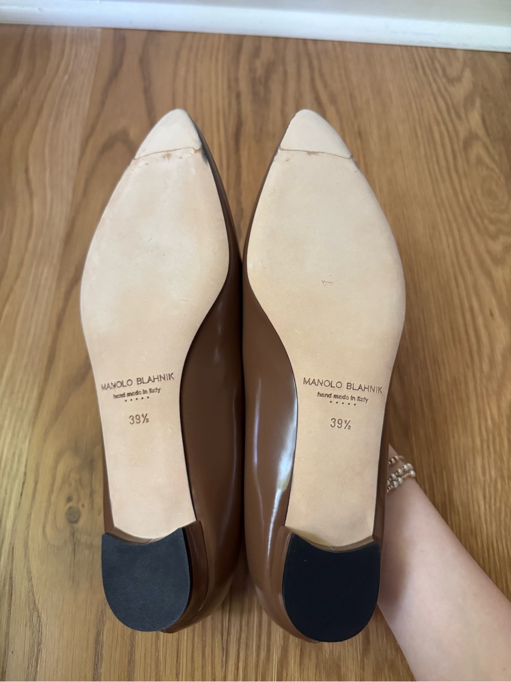 NWT Manolo Blahnik BB 10 Leather Point-Toe Brown Leather Ballet Flats, 39.5/9.5 - Picture 5 of 13